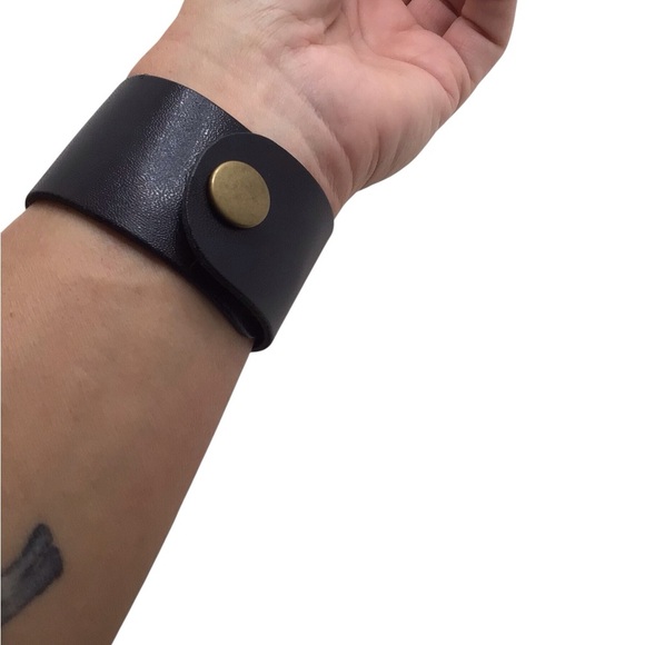 Upcycled Barbie Face Leather Cuff Bracelet Rhinestone Punk Y2K Statement - Picture 8 of 8